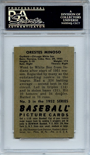 1952 Bowman 5 Orestes Minoso RC PSA NM-MT 8