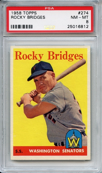 1958 Topps 274 Rocky Bridges PSA NM-MT 8