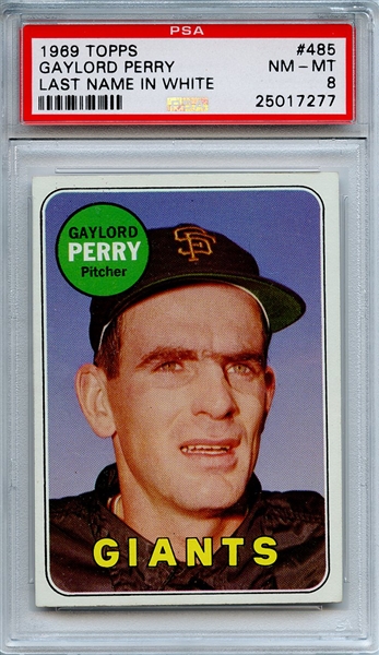 1968 Topps 485 Gaylord Perry White Name PSA NM-MT 8