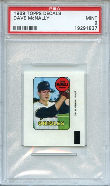 1969 Topps Decals Dave McNally PSA MINT 9