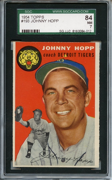 1954 Topps 193 Johnny Hopp SGC NM 84 / 7