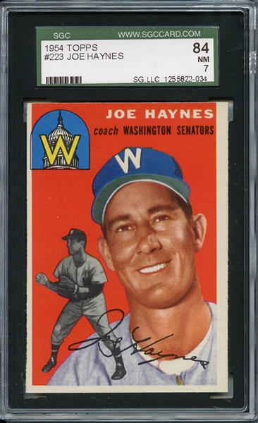 1954 Topps 223 Joe Haynes SGC NM 84 / 7
