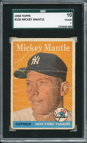 1958 Topps 150 Mickey Mantle SGC POOR 10 / 1