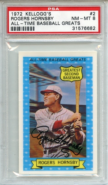 1972 Kellogg's All Time Greats 2 Rogers Hornsby PSA NM-MT 8
