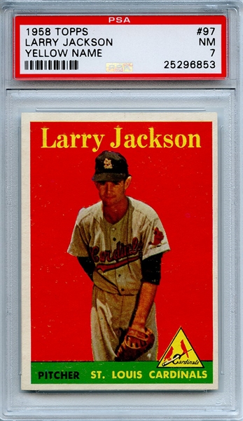 1958 Topps 97 Larry Jackson Yellow Name PSA NM 7
