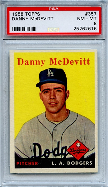 1958 Topps 357 Danny McDevitt PSA NM-MT 8