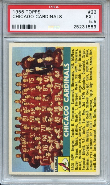 1956 Topps 22 Chicago Cardinals Team PSA EX+ 5.5