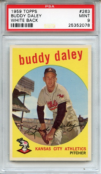 1959 Topps 263 Buddy Daley White Back PSA MINT 9