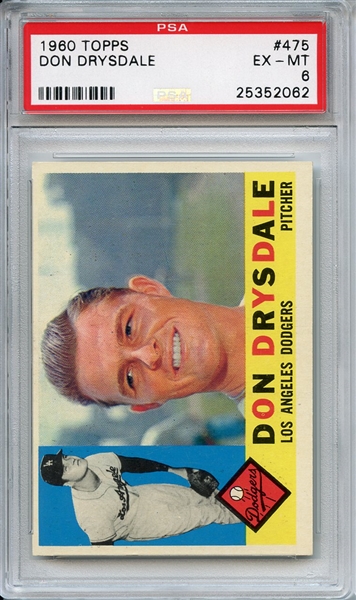 1960 Topps 475 Don Drysdale PSA EX-MT 6