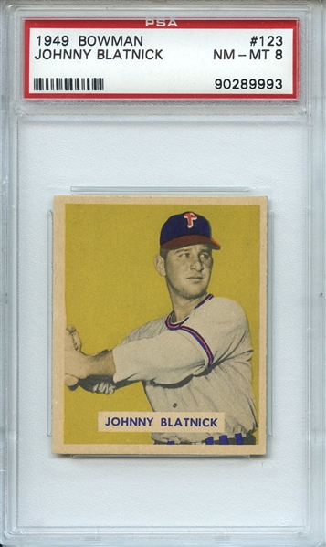 1949 Bowman 123 Johnny Blatnick PSA NM-MT 8