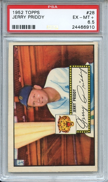 1952 Topps 28 Jerry Priddy Red Back PSA EX-MT+ 6.5