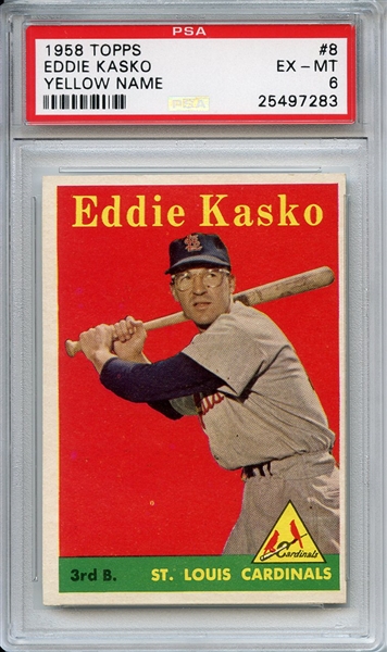 1958 Topps 8 Eddie Kasko Yellow Name PSA EX-MT 6