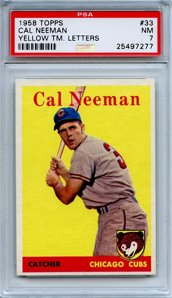 1958 Topps 33 Cam Neeman Yellow Letters PSA NM 7