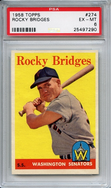 1958 Topps 274 Rocky Bridges PSA EX-MT 6