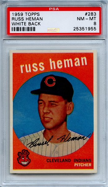 1959 Topps 283 Russ Heman White Back PSA NM-MT 8