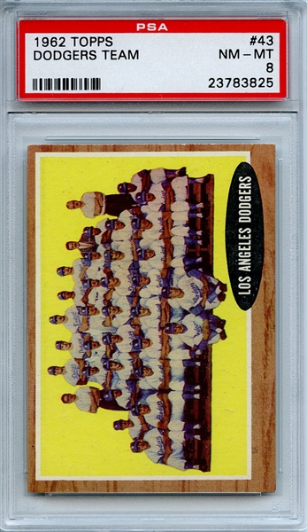 1962 Topps 43 Los Angeles Dodgers Team PSA NM-MT 8