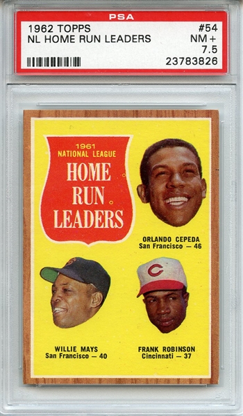 1962 Topps 54 NL Home Run Leaders Cepeda Mays Robinson PSA NM+ 7.5