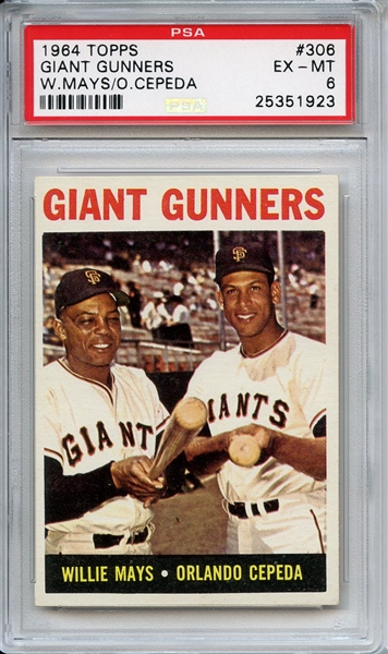 1964 Topps 306 Giant Gunners Mays Cepeda PSA EX-MT 6