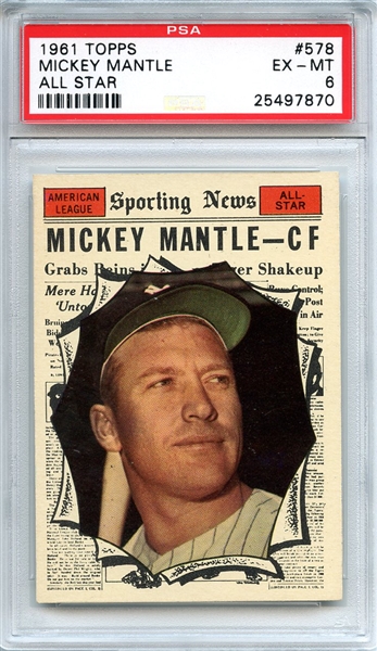 1961 Topps 578 Mickey Mantle All Star PSA EX-MT 6