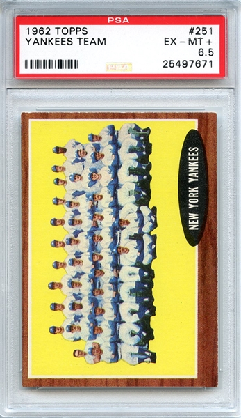 1962 Topps 251 New York Yankees Team PSA EX-MT+ 6.5