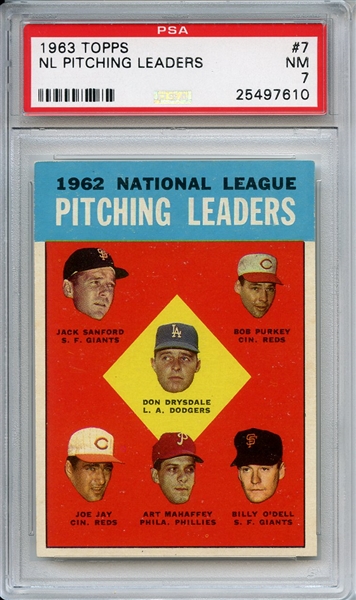 1963 Topps 7 NL Pitching Leaders Don Drysdale PSA NM 7