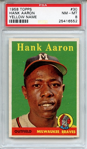 1958 Topps 30 Hank Aaron Yellow Name PSA NM-MT 8