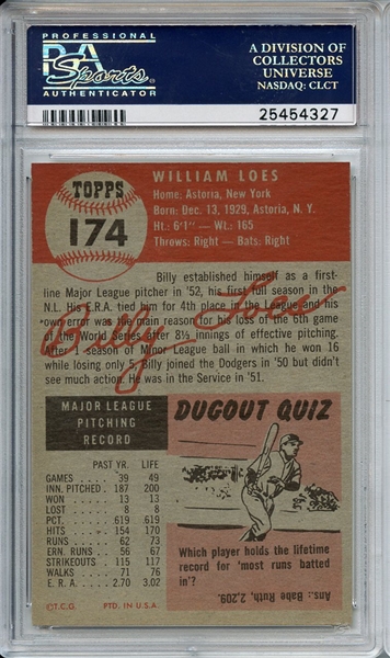 1953 Topps 174 Billy Loes PSA NM-MT+ 8.5