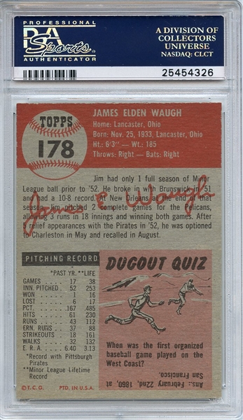 1953 Topps 178 Jim Waugh PSA MINT 9