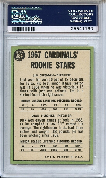 1967 Topps 384 St. Louis Cardinals Rookies PSA GEM MT 10