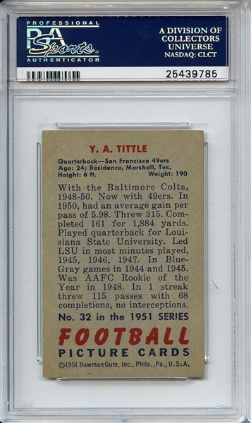 1951 Bowman 32 Y. A. Tittle PSA NM-MT 8