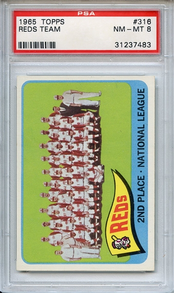 1965 Topps 316 Reds Team PSA NM-MT 8