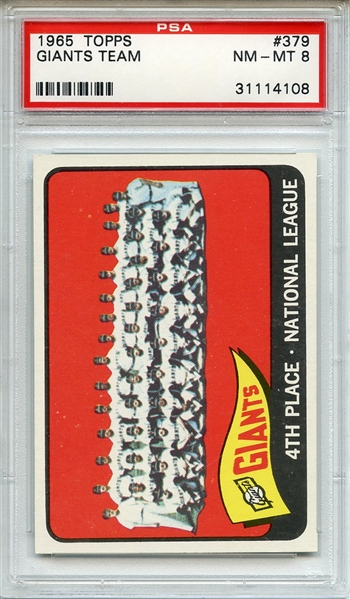 1965 Topps 379 Giants Team PSA NM-MT 8