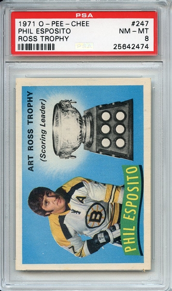 1971 O-Pee-Chee 247 Phil Esposito Ross Trophy PSA NM-MT 8