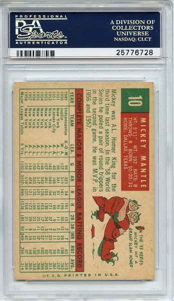1959 Topps 10 Mickey Mantle PSA NM-MT 8