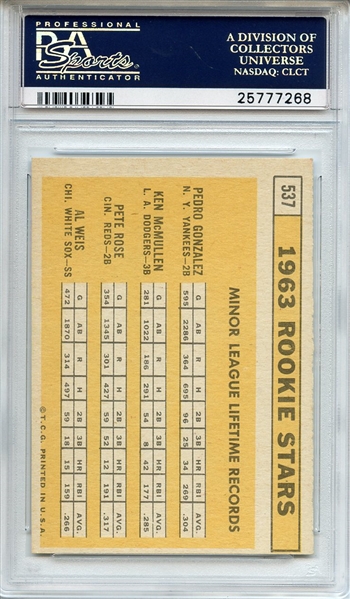 1963 Topps 537 Pete Rose RC PSA NM 7