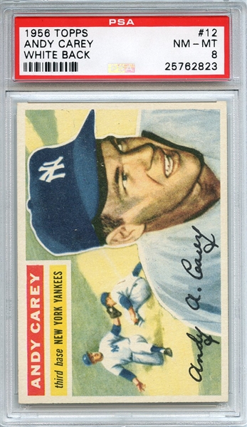 1956 Topps 12 Andy Carey White Back PSA NM-MT 8
