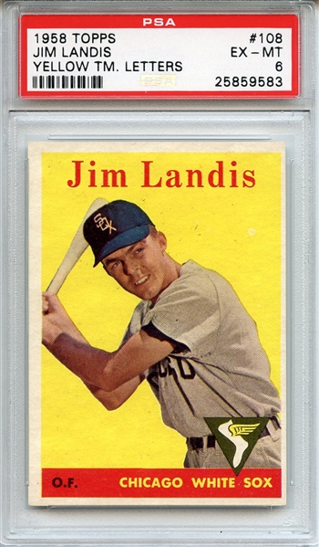 1958 Topps 108 Jim Landis Yellow Letters PSA EX-MT 6