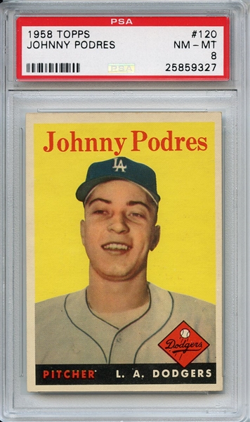 1958 Topps 120 Johnny Podres PSA NM-MT 8