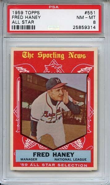 1959 Topps 551 Fred Haney All Star PSA NM-MT 8