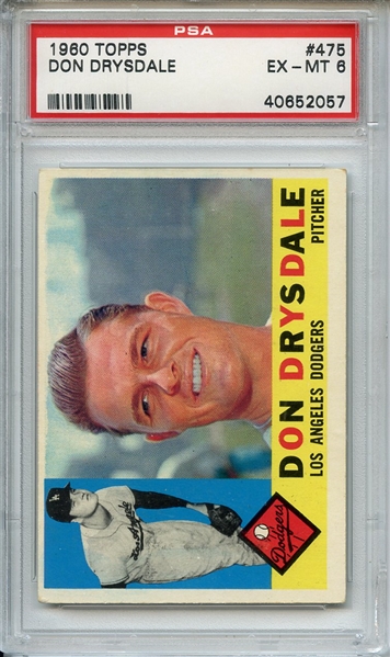 1960 Topps 475 Don Drysdale PSA EX-MT 6