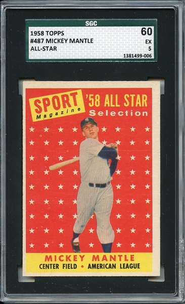 1958 Topps 487 Mickey Mantle All Star SGC EX 60 / 5