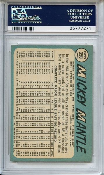 1965 Topps 350 Mickey Mantle PSA NM-MT+ 8.5