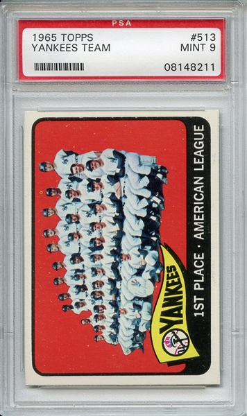 1965 Topps 513 New York Yankees Team PSA MINT 9