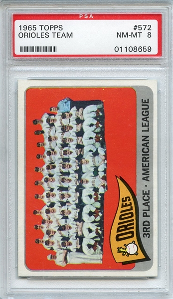 1965 Topps 572 Baltimore Orioles Team PSA NM-MT 8