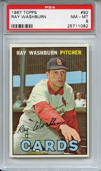 1967 Topps 92 Ray Washburn PSA NM-MT 8