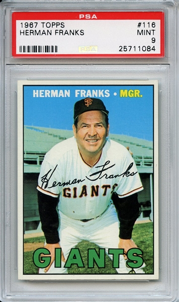 1967 Topps 116 Herman Franks PSA MINT 9