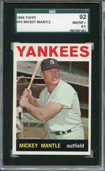 1964 Topps 50 Mickey Mantle SGC NM/MT+ 92 / 8.5