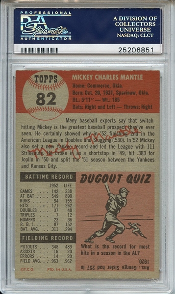 1953 Topps 82 Mickey Mantle PSA EX 5