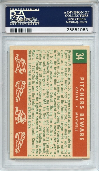 1959 Topps 34 Pitchers Beware Al Kaline Maxwell PSA MINT 9