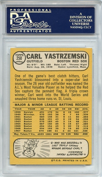 1968 Topps 250 Carl Yastrzemski PSA MINT 9
